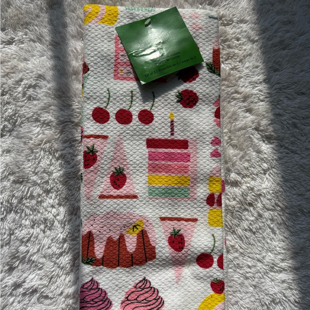 Kate Spade Colorful Desserts & Pink Polka Dots Kitchen Towel Set, NWT - Picture 2 of 5
